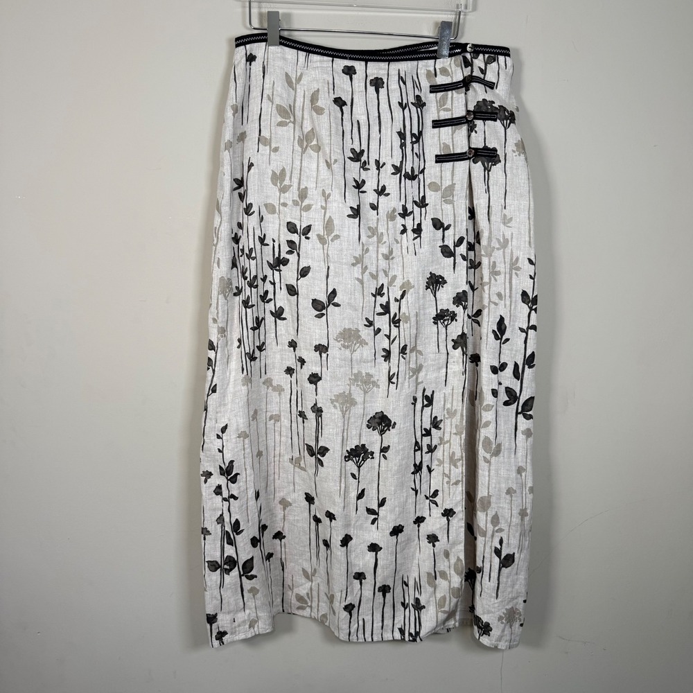 J. Jill 100% Linen Botanical Asian Inspired Wrap Skirt Size 12